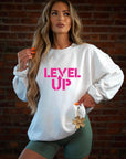 Pink Ink Level Up Graphic Crew Sweatshirt