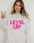 Pink Ink Level Up Graphic Crew Sweatshirt