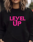 Pink Ink Level Up Graphic Crew Sweatshirt