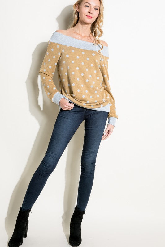 e Luna PLUS Polka Dot Off Shoulder Top