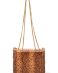 Faux Shearling Snake Print Shoulder Bag