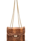 Faux Shearling Snake Print Shoulder Bag