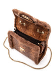 Faux Shearling Snake Print Shoulder Bag