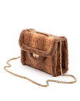 Faux Shearling Snake Print Shoulder Bag