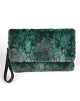 Faux Shearling Snake Print Shoulder Bag