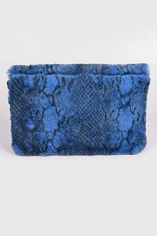 Faux Shearling Snake Print Shoulder Bag