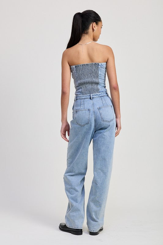 Emory Park Strapless Denim Jumpsuit