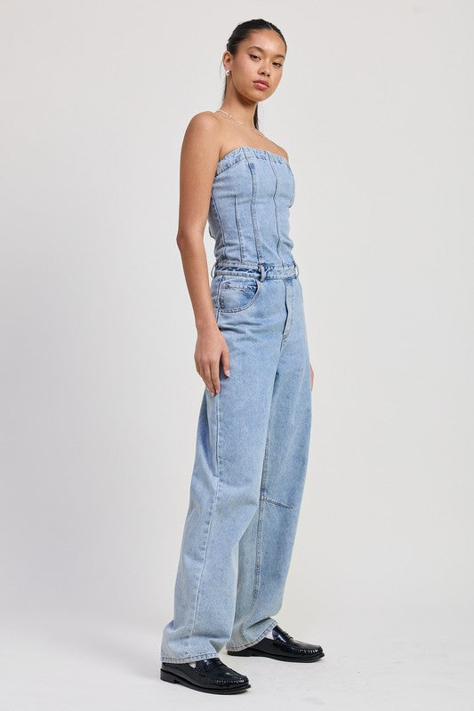 Emory Park Strapless Denim Jumpsuit