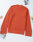 Solid Knit Split Cuff Drop Shoulder Sweater