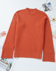 Solid Knit Split Cuff Drop Shoulder Sweater