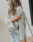 Solid Knit Split Cuff Drop Shoulder Sweater