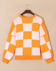 Women Checkered Bishop Sleeve Sweater