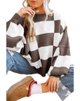 Women Checkered Bishop Sleeve Sweater