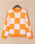 Women Checkered Bishop Sleeve Sweater