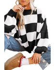 Women Checkered Bishop Sleeve Sweater