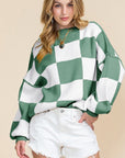 Women Checkered Bishop Sleeve Sweater