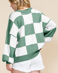 Women Checkered Bishop Sleeve Sweater