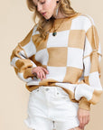 Women Checkered Bishop Sleeve Sweater