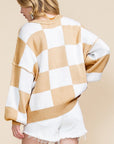 Women Checkered Bishop Sleeve Sweater