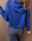 Women Drop Shoulder Drawstring Cropped Hoodie