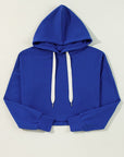 Women Drop Shoulder Drawstring Cropped Hoodie