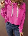 Women Drop Shoulder Drawstring Cropped Hoodie