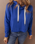 Women Drop Shoulder Drawstring Cropped Hoodie