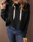 Women Drop Shoulder Drawstring Cropped Hoodie