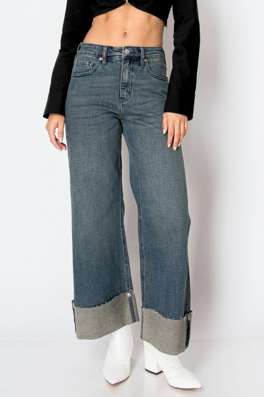 Artemis Vintage Tummy Control High Rise Cuffed Wide Leg Jeans