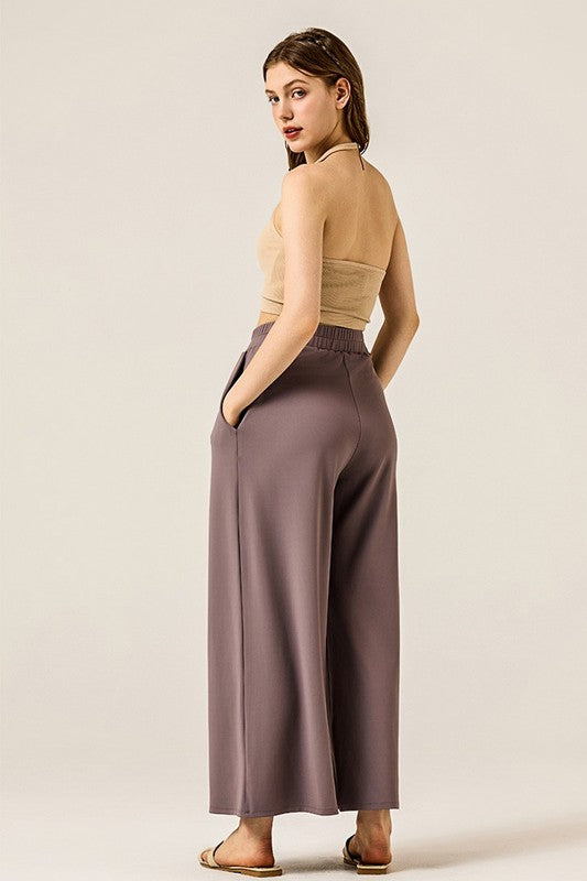 Plus Stretch Yoga Knit Wide Leg Palazzo Pants