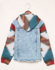 Geometric Print Frayed Hem Denim Jacket