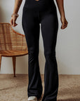 Black V Shape High Waist Flared Leggings Pants