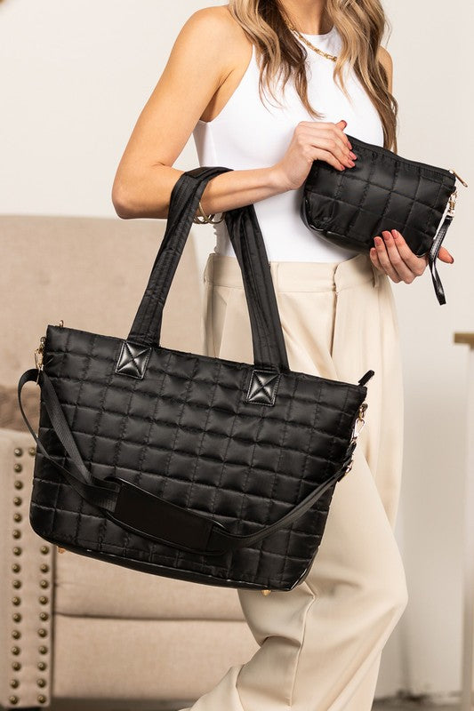 Mila Quilted Traveler Tote with Mini Clutch