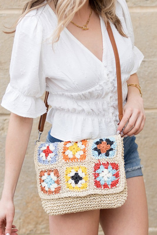 Sylvie Foldover Crochet Woven Crossbody