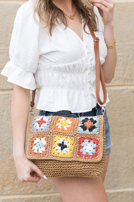 Sylvie Foldover Crochet Woven Crossbody
