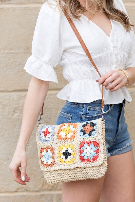 Sylvie Foldover Crochet Woven Crossbody