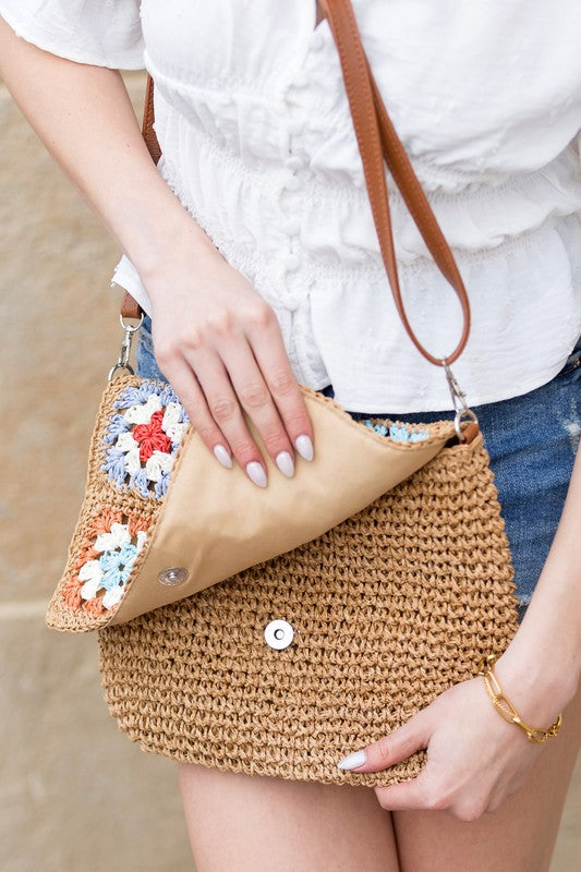 Sylvie Foldover Crochet Woven Crossbody
