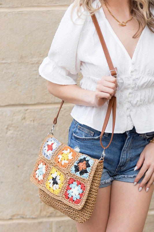 Sylvie Foldover Crochet Woven Crossbody
