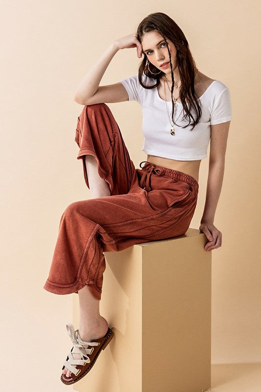 Dolphin Tail Wide Leg Mineral Washed Pants