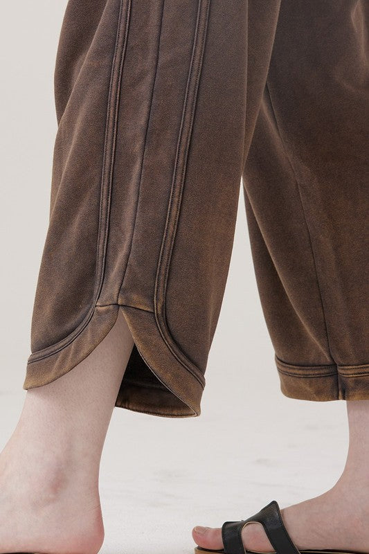 Plus Dolphin Tail Wide Leg Mineral Washed Pants