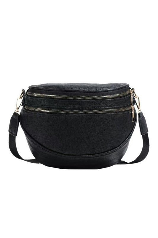 Sabrina Double Zip Leather Crescent Sling