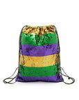 Sequin Mardi Gras Drawstring Backpack Bag