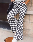 Black Checkerboard High Rise Casual Flared Pants