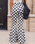 Black Checkerboard High Rise Casual Flared Pants