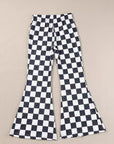 Black Checkerboard High Rise Casual Flared Pants