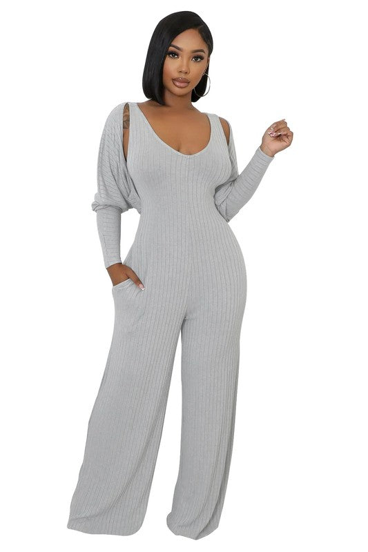 Women&#39;s 2 Piece Jumpsuit Set in Grey or Blue by Claude