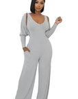 Women's 2 Piece Jumpsuit Set in Grey or Blue by Claude