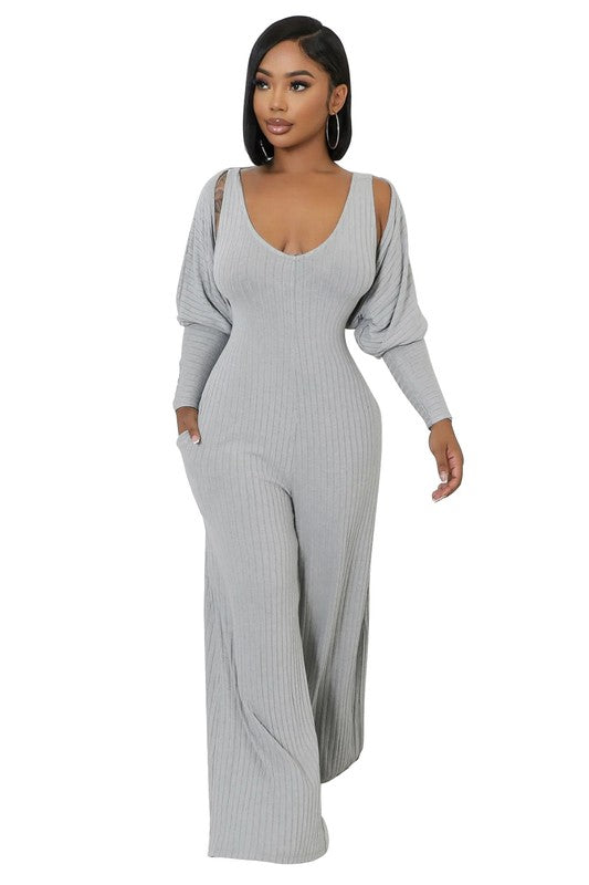 Women&#39;s 2 Piece Jumpsuit Set in Grey or Blue by Claude