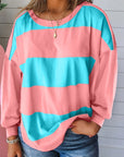 Women Colorblock Striped Drop Shoulder Sweatshirts