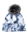 Large Genuine Fur Pom Tie Dyed Cotton Blend Beanie